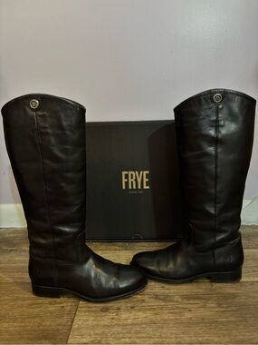 FRYE BLACK MELISSA BUTTON 2 LEATHER RIDING BOOTS- SIZE WOMEN’S 5 1/2